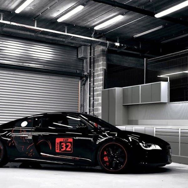 Modern Black And Grey Dream Garage With Audi R8 Sports Car