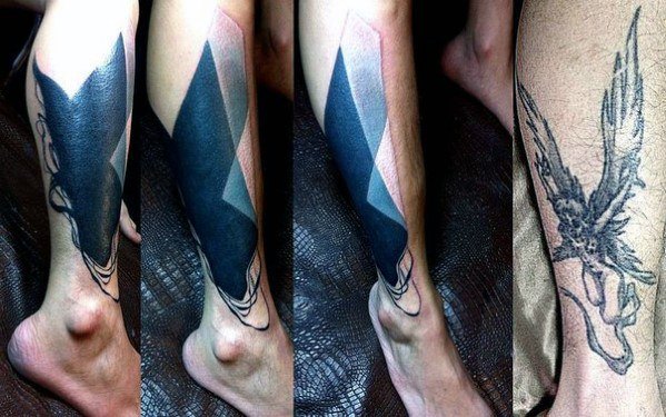 Modern Blackwork Geometric Leg Tattoo Cover Up Ideas For Men
