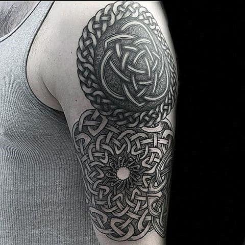 Modern Celtic Knot Dotwork Guys Arm Tattoos