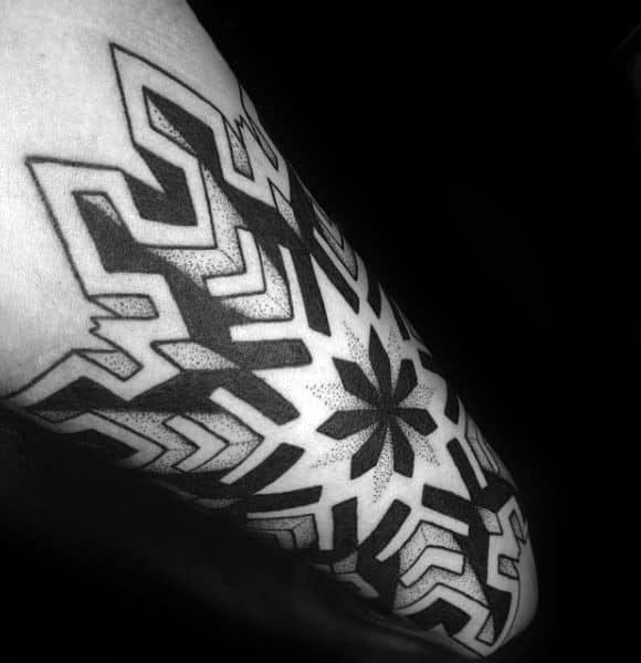 Modern Geometric Snowflake Mens Forearm Tattoo