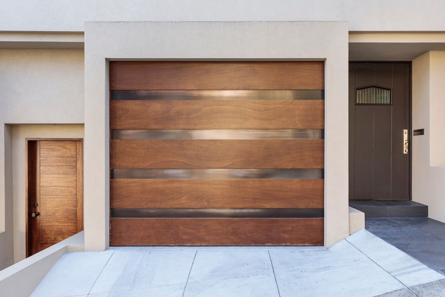 Top 70 Best Garage Door Ideas, Contemporary Wood Look Garage Doors