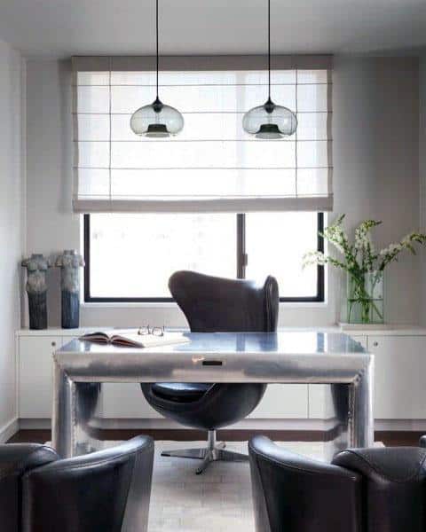modern office silver desk brown chairs 
