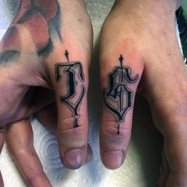 Modern Lettering Male Thumb Tattoos