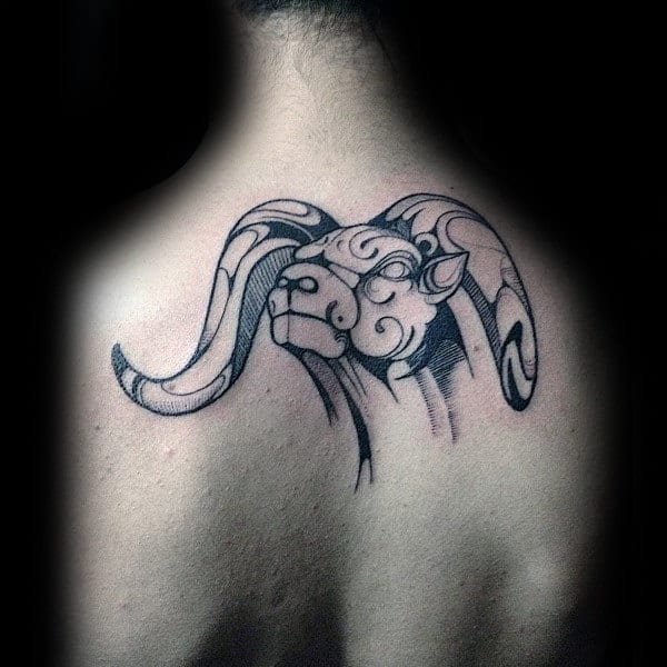 Modern Male Aries Ram Back Tattoo
