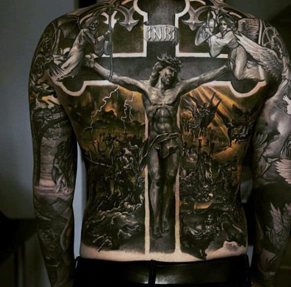 Modern Mens Amazing Jesus Full Back Tattoo Designs