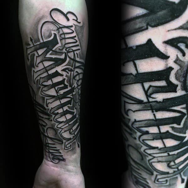 Modern Mens Lettering Name Tattoo On Forearm