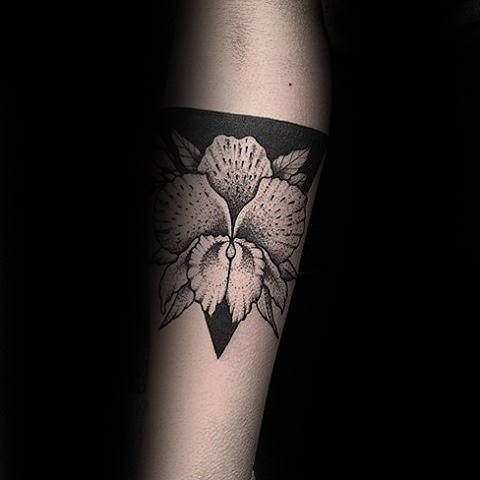 Modern Orchid Triangle Mens Flower Inner Forearm Tattoos