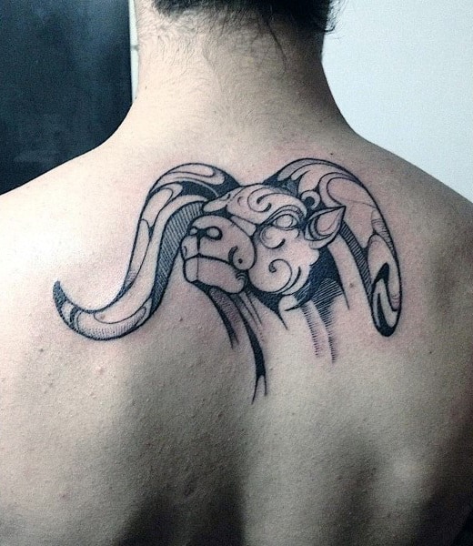 Modern Ram Guys Upper Back Tattoos