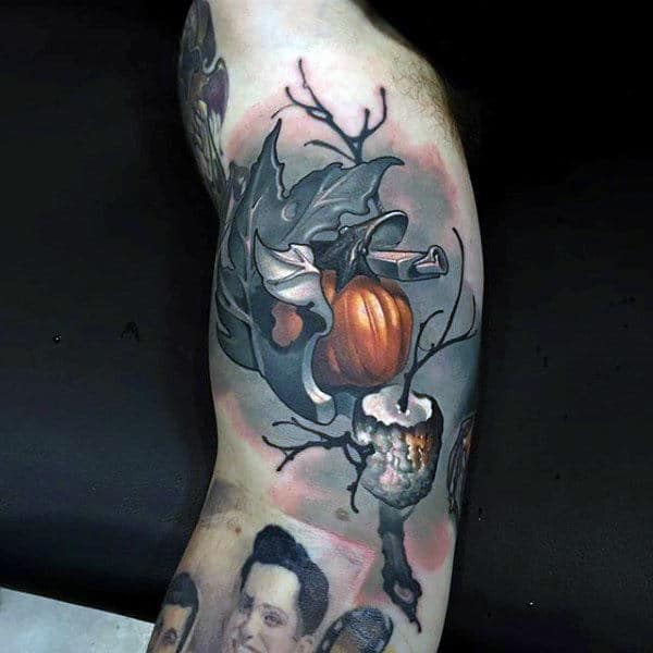 Modern Shaded Mens Arm Pumpkin Tattoo Designs