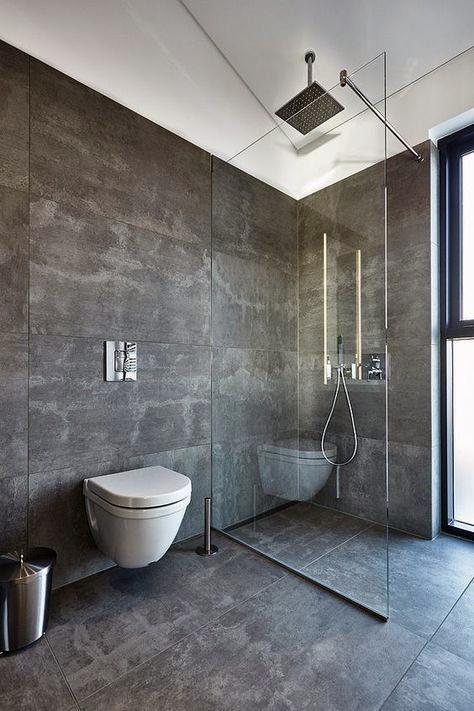 modern shower grey titles floating toilet
