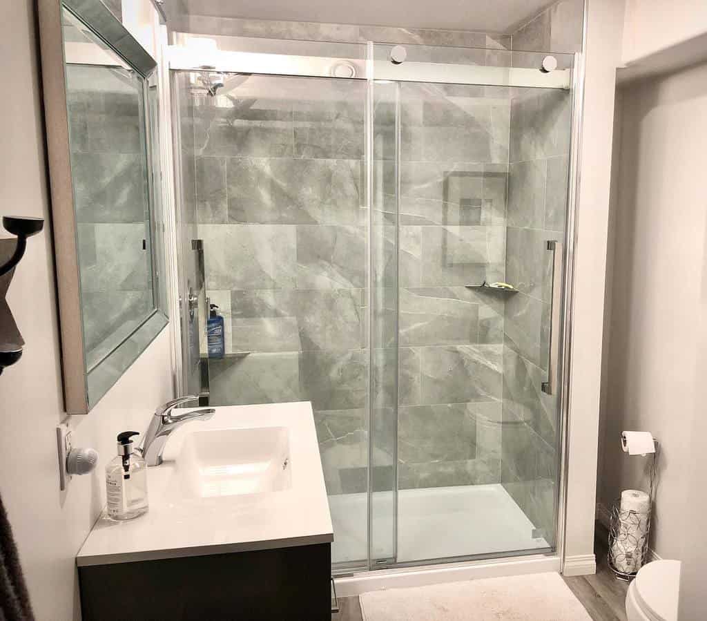 modern shower with glass door 