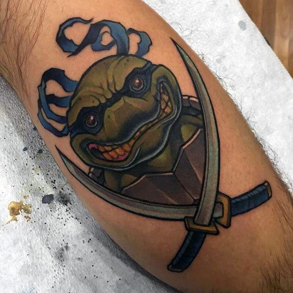 Modern Teenage Mutant Ninja Turtle Guys Leg Tattoo Ideas