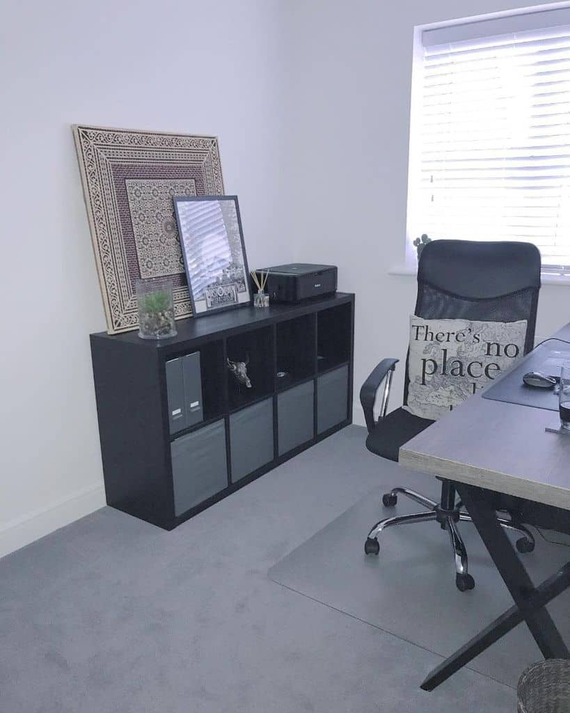 small simple black modular storage unit home office black office chair 