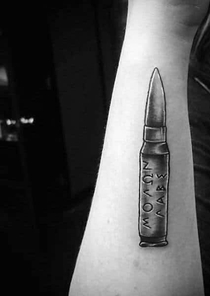 Molon Labe Bullet Tattoo For Men On Forearm