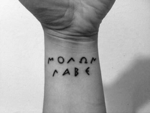 Molon Labe Mens Wrist Tattoo In Black Ink