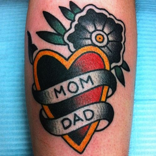 Mom And Dad Heart Mens Small Traditional Tattoo Design Inspiration