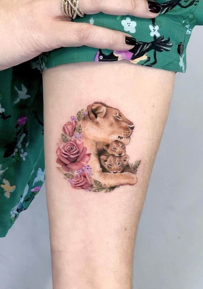 Mommy Baby Cute Lion Ink Tattoo