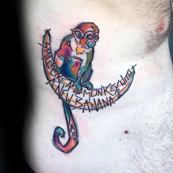 Money Sitting On Banana Male Tattoo Designs On Rib Cage Side Of Body