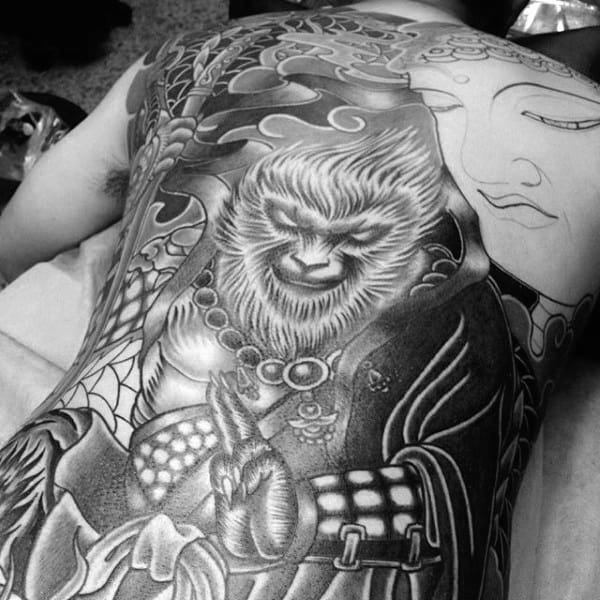 Monkey King Crazy Full Back Tattoo On Guy