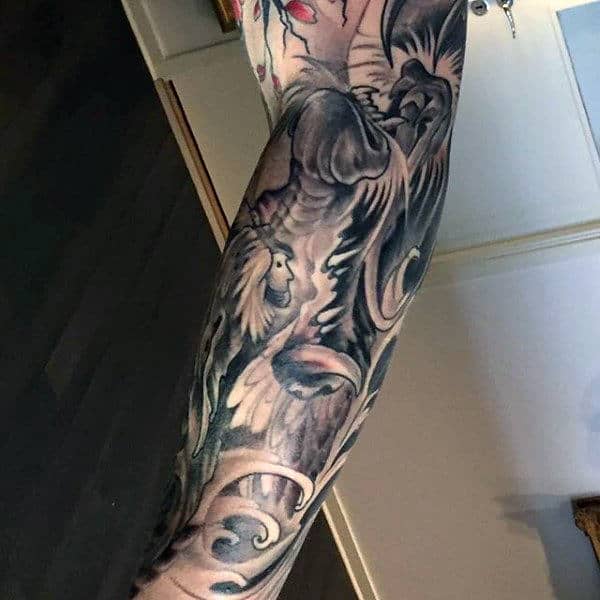 Monochrome Dragon Tattoo Male Sleeves