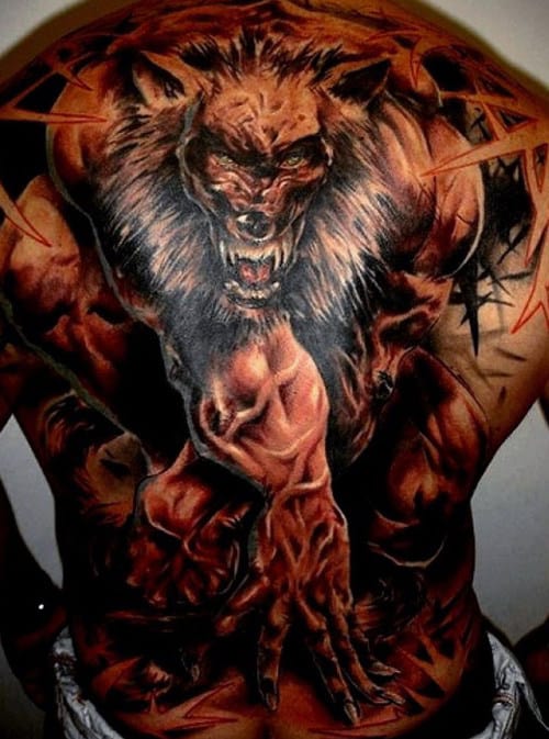 Monstrous Red Werewolf Tattoo Mens Full Back