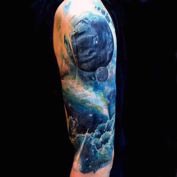 Moon And Outerspace Cloud Half Sleeve Tattoo For Men