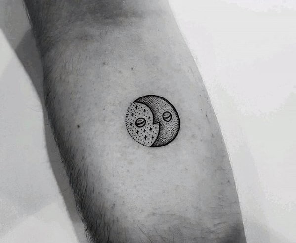 Moon And Sun With Stars Quarter Sized Guys Tattoo Ideas