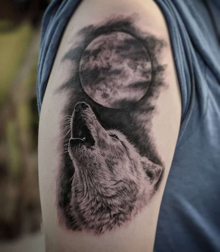 moon howling wolf tattoo blackdahliaink