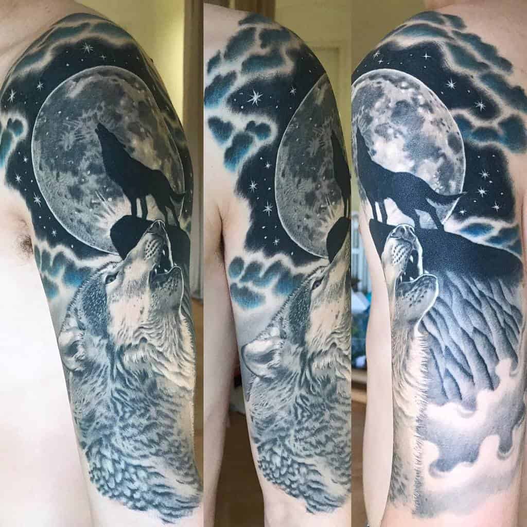 moon howling wolf tattoo krtektattoo