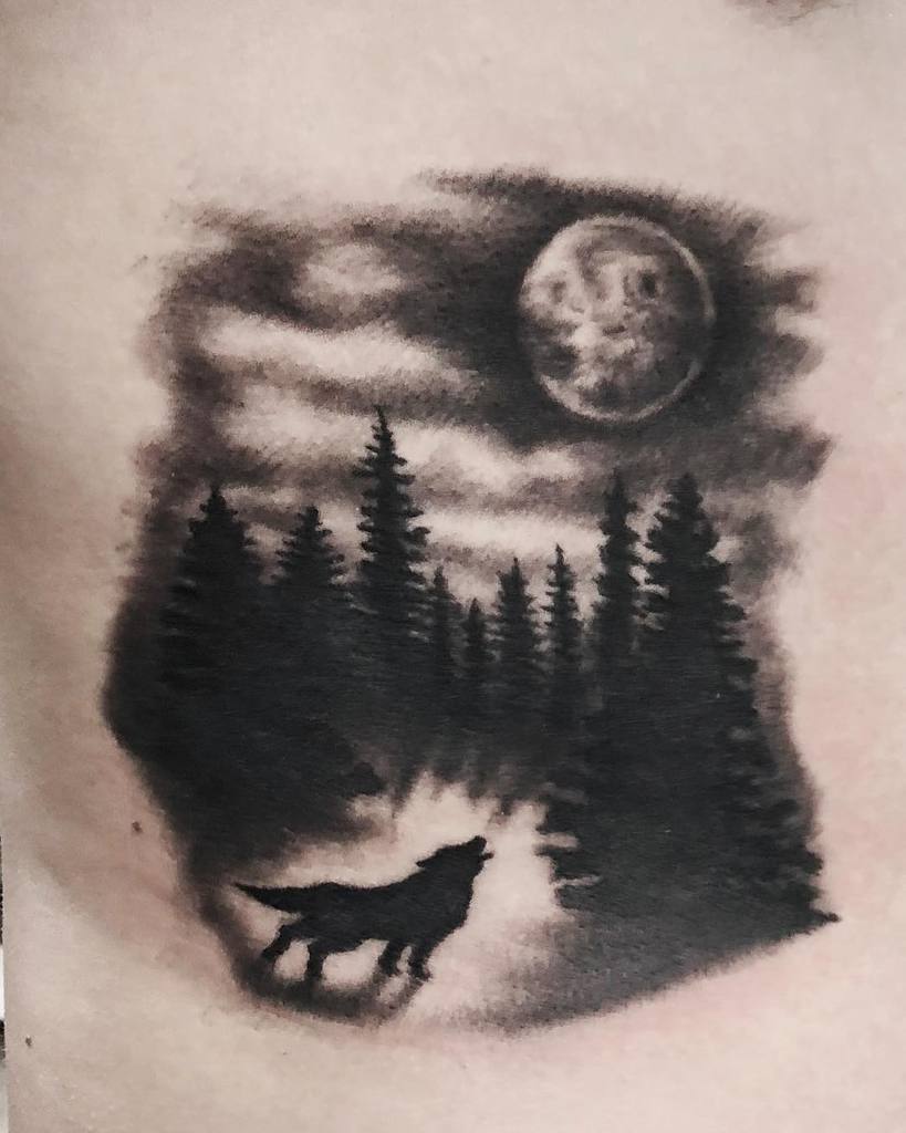 moon howling wolf tattoo unique_ink_ak