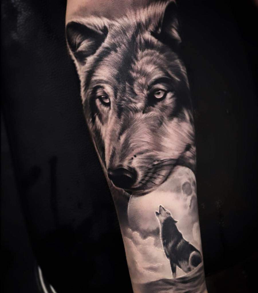 moon howling wolf tattoo uzzi_canby