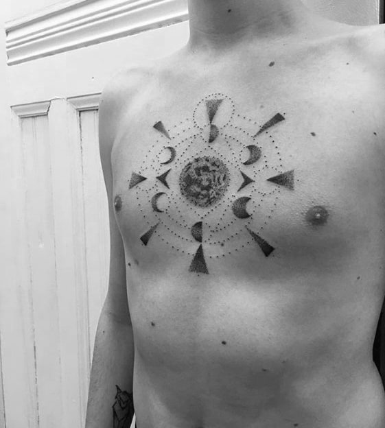 Moon Phases Geometric Chest Tattoos Guys