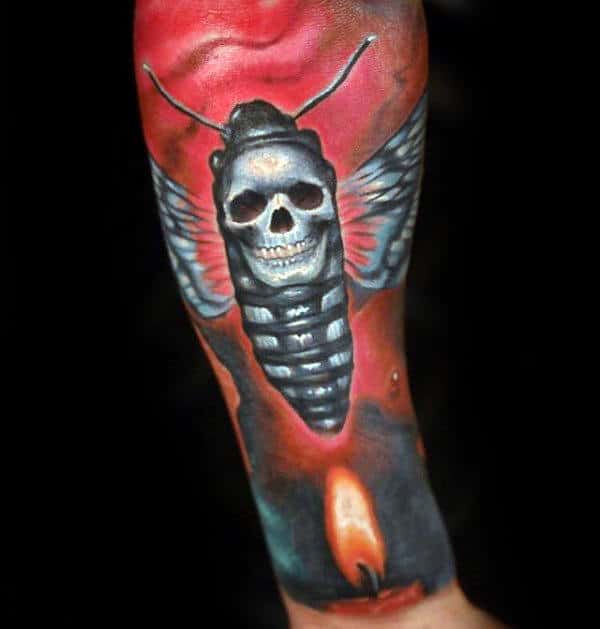 Moth Candle Mens Sleeve Tattoos