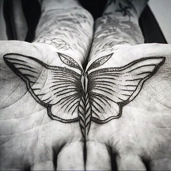 Moth Palm Of Hands Mens Tattoo Ideas