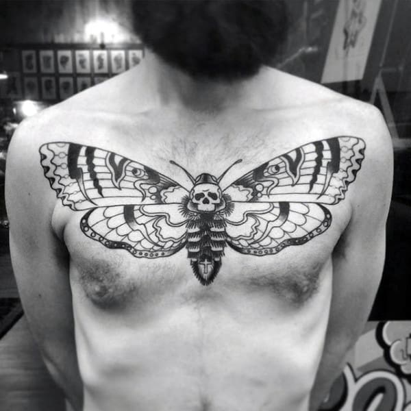 Moth With Giant Wings Mnens Upper Chest Tattoos