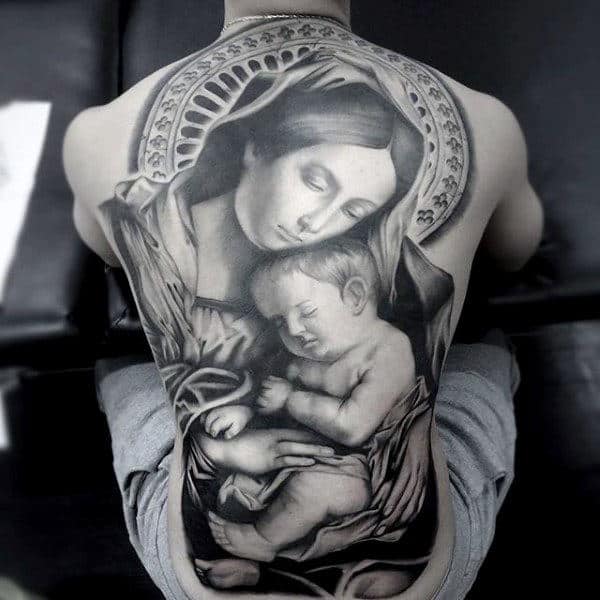 Mother Mary And Baby Jesus Christian Symbols Tattoos For Men
