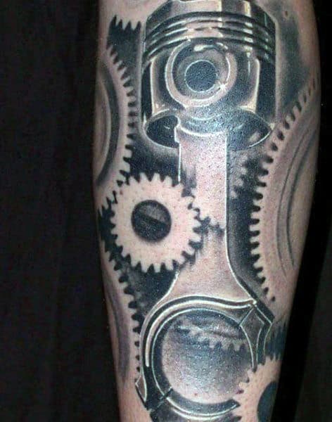Motorcycle Piston Guy's Tattoos With Gears