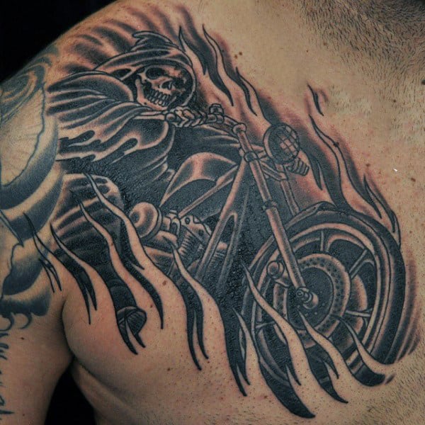 Motorcycle Tattoo On Chest For Men