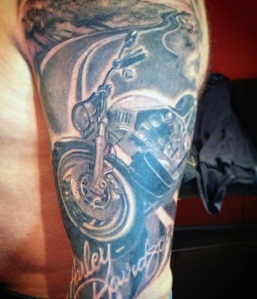 Motorcycle Wheel With Wings Men's Tattoo