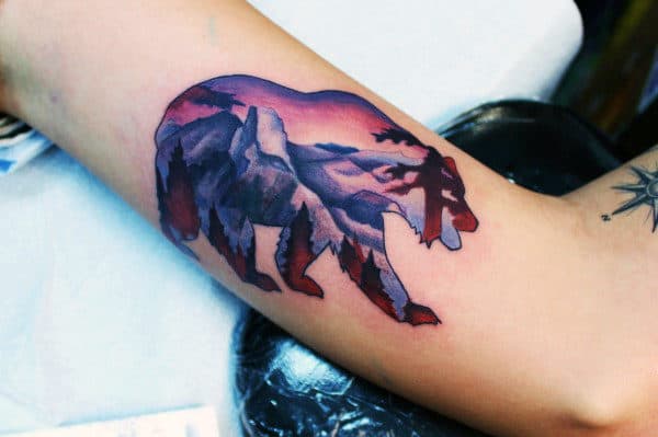 Mountain Sky California Bear Mens Arm Tattoo