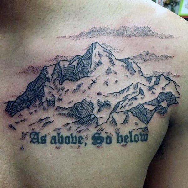 Mountain Tattoo Sleeve For Men On Chest