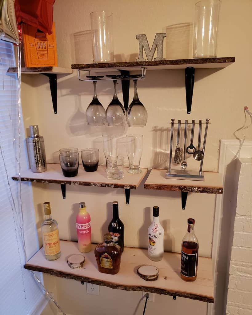 wall mounted shelves with liquor