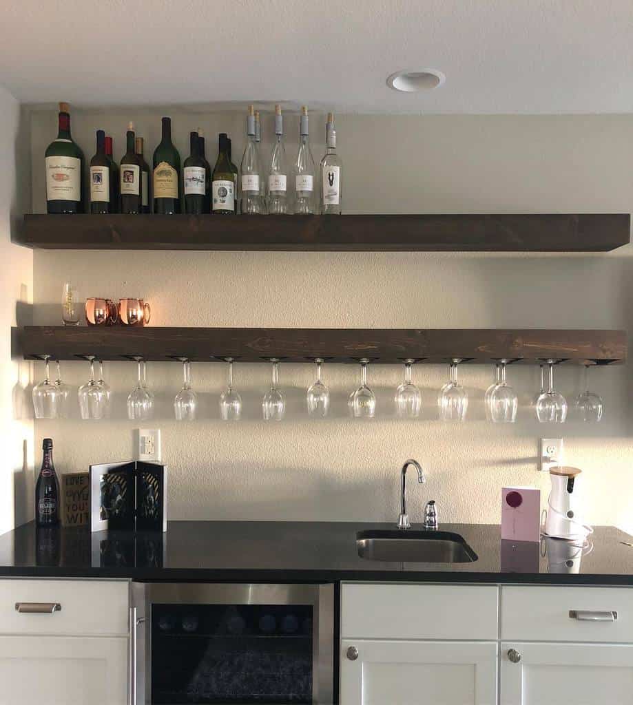mounted liquor shelves kitchen bar