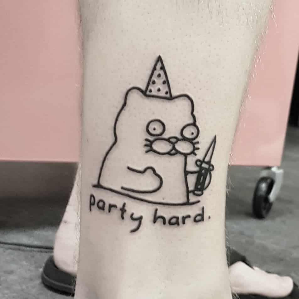 Mr Heggie Party Hard Cute Funny Cat Tattoo