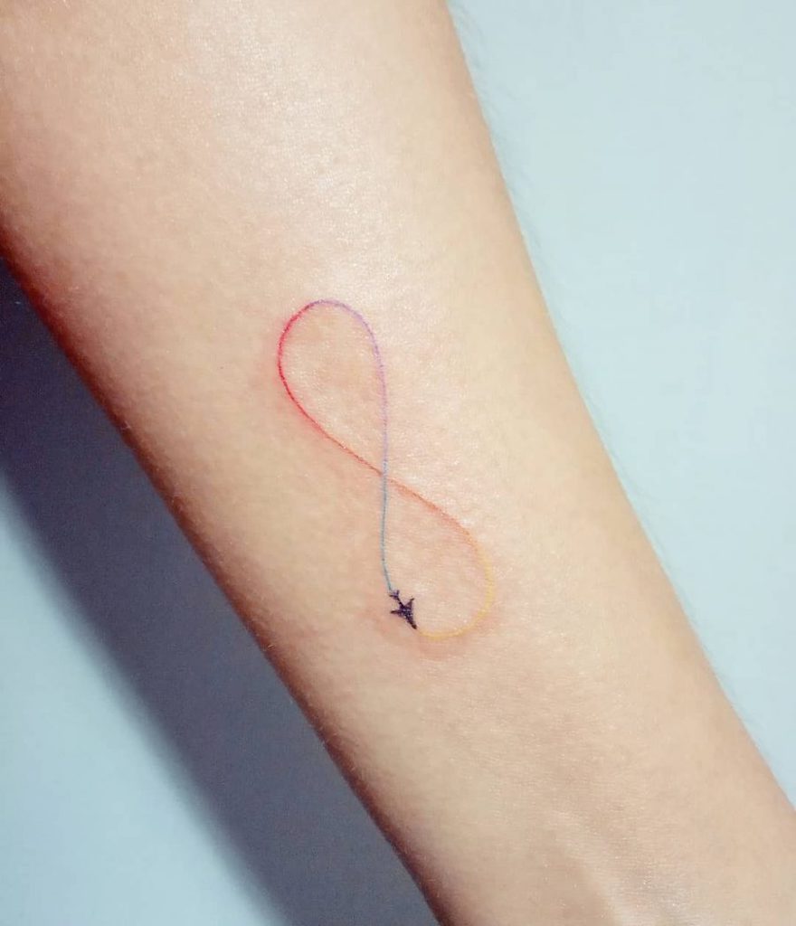 Multi Colored Lines Tiny Jet Delicate Infinity Tattoo