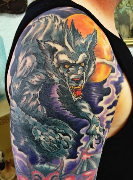 Multi Colored Werewolf Tattoo Guys Arms