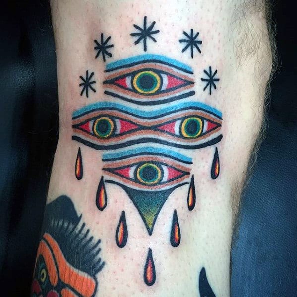 Multiple Eyes Mens Traditional Leg Tattoo