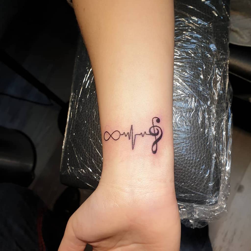 Music Note Ecocardiogram Black Ink Infinity Tattoo