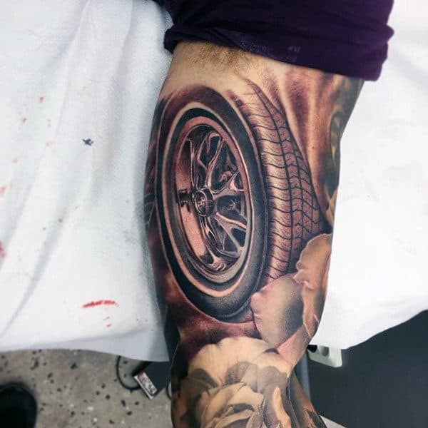 Mustang Tire And Wheel Mens Inner Arm Bicep Tattoos