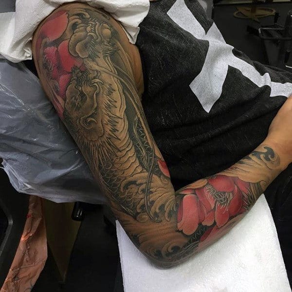 100 Dragon Sleeve Tattoo Designs For Men Fire Breathing Ink Ideas - grey shirt w sleeve tattoo roblox